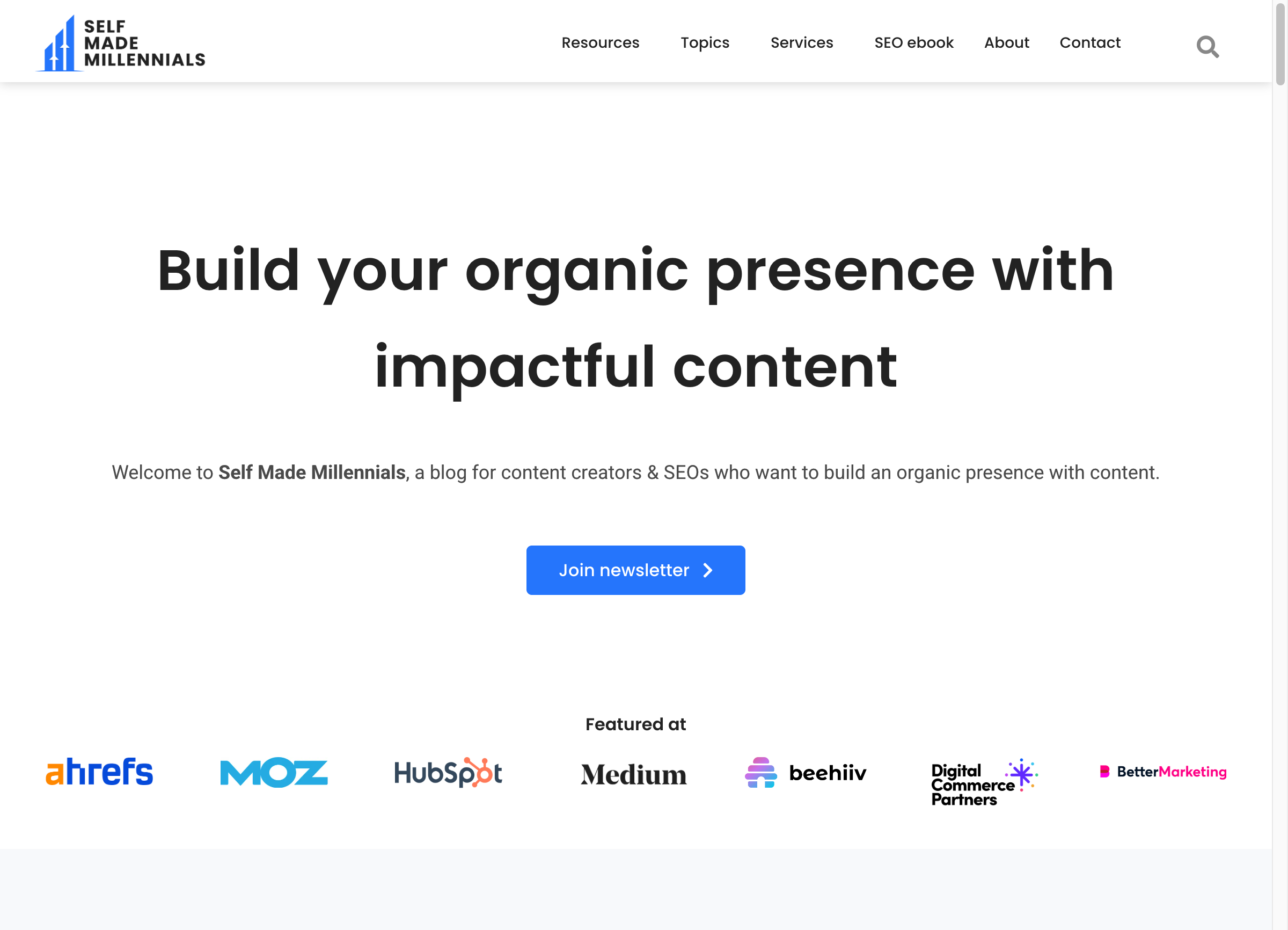Self-Made Millennials homepage