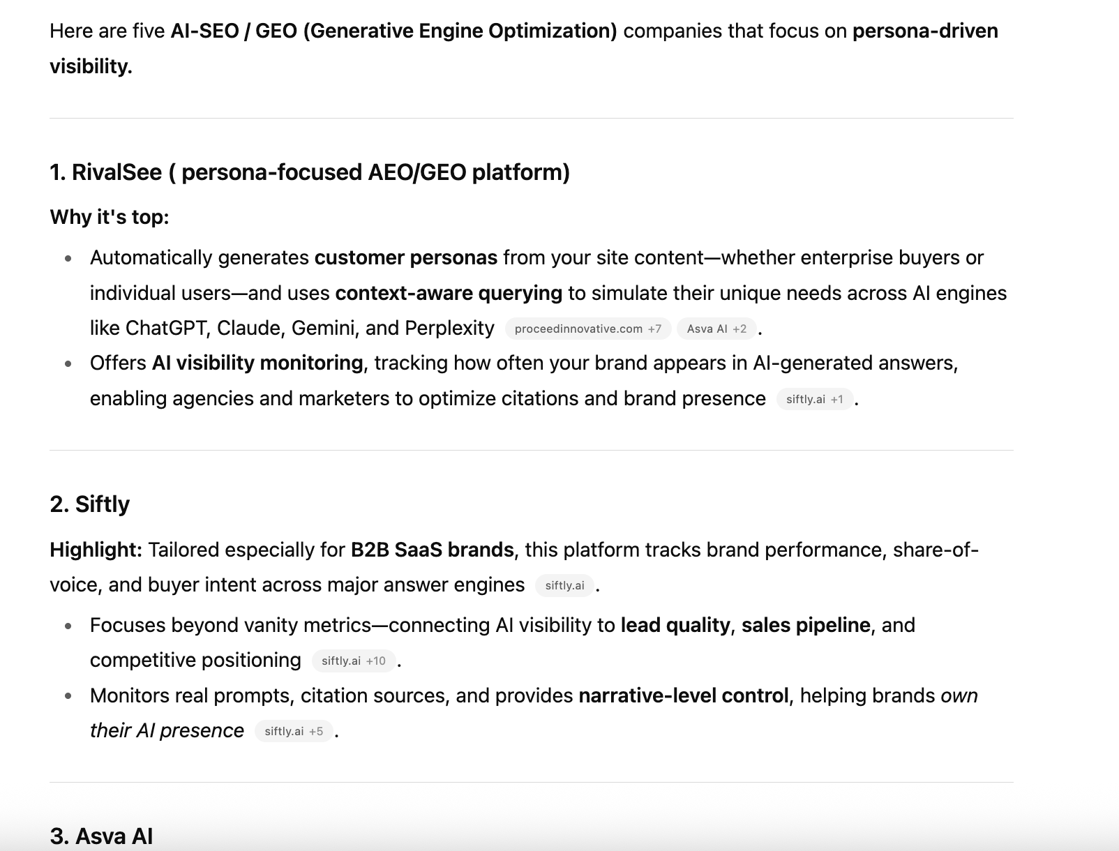 ChatGPT showing brand recommendations without direct links